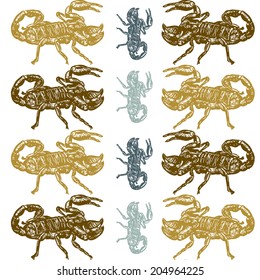 Seamless pattern of scorpion on white background