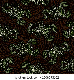Seamless pattern with scorpions, made in the ethnic style. Tattoo, astrology, alchemy, boho and magic symbol. Original design in doodle style. Vector illustration.