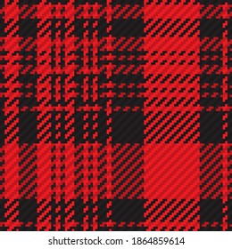 Patrón sin foco de escoceses tartán estratificado en rojo. Fondo repetible con textura de tela de comprobación. Fondo vectorial plano de la impresión textil rayada.