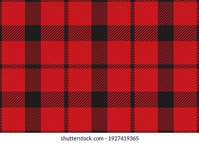 Seamless pattern of scottish tartan plaid. Repeatable red black background with check fabric texture. Flat vector backdrop of striped textile print.