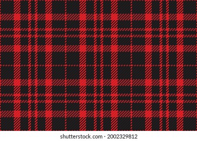 Seamless pattern of scottish tartan plaid. Red black background with check fabric texture. Flat vector backdrop of striped textile print.