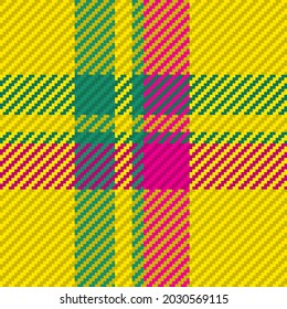 Seamless pattern of scottish tartan plaid. Yellow background with check fabric texture. Flat vector backdrop of striped textile print.