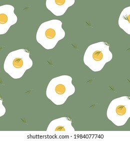 Seamless pattern of scrambled egg with rosemary herb.