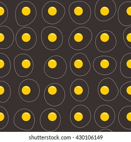 Seamless pattern with scrambled eggs. Black background. Vector, illustration
