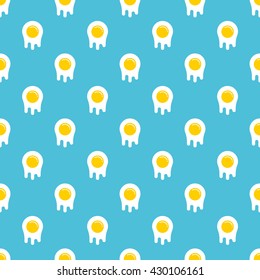 Seamless pattern of scrambled eggs on blue background.  Vector, illustration.
