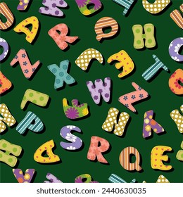 Seamless pattern with scrapbook letters art decor design wallpaper print background 