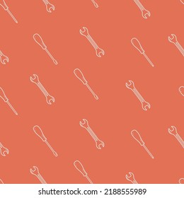 Seamless pattern Screwdrivers and Wrench, a set of doodle construction tools, vector illustration background