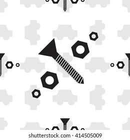 Seamless pattern with screws or bolt and nut