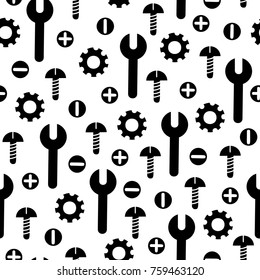 Seamless pattern with screws and wrench.