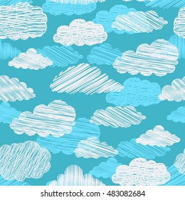 Seamless pattern with scribble clouds. Vector illustration