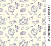 Seamless pattern. Scribble in a writing-book. The school tools. Vector background.