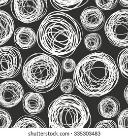 Seamless pattern with scribbles circles. Vector abstract Hand drawn background for design and decoration textile, covers, package, wrapping paper.