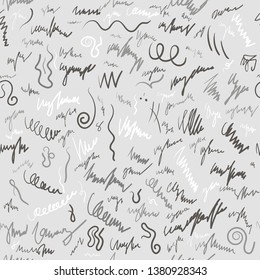 Seamless pattern with scribbles in grayscale.