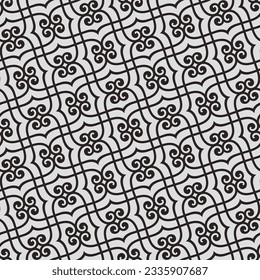 Seamless pattern with scrolls forming stylish floral ornamental wallpaper. Vector Abstract pattern for louver, fabric, wrapping, wallpaper. Trendy vintage design in Arabic style.