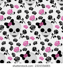 Seamless pattern with scull and foses. Halloween. cCnco de mayo.