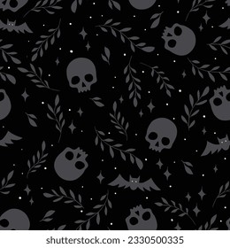 Seamless pattern with sculls and bats. Vector illustration for Halloween and day of dead.