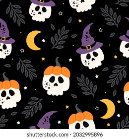  seamless pattern with sculls and moon
