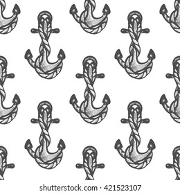 Seamless pattern with sea anchors. Vector illustration. Marine background.