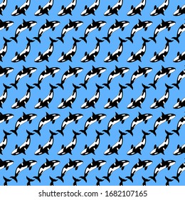 Seamless pattern of Sea animal killer whale. eps10 vector stock illustration. 
