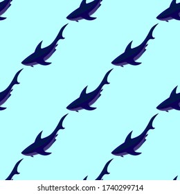 seamless pattern, sea animal shark on a blue background, vector illustration