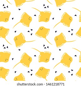 Seamless pattern with sea animal - stingray. Cute cartoon character. 