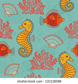 Seamless pattern with sea animals