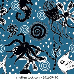 Seamless pattern with sea animals