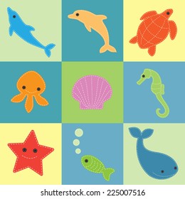Seamless pattern with sea animals