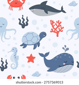 seamless pattern with sea animals