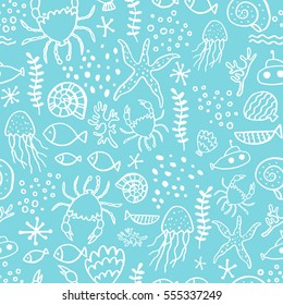 Seamless pattern with sea animals.