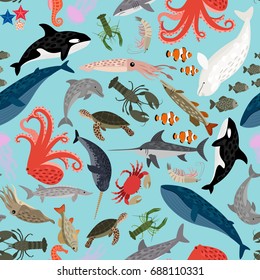 Seamless  pattern of sea animals