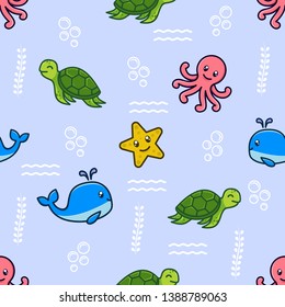 Seamless pattern with sea animals character