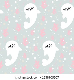 
Seamless pattern with sea animals. Cute Seal. Baby texture for fabric or textile. Children background. Vector illustration