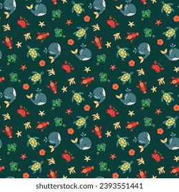 Seamless pattern with sea animals. Design for fabric, textile, wallpaper, packaging. 