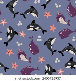 Seamless pattern with sea animals. Design for fabric, textiles, wallpaper, packaging