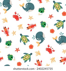Seamless pattern with sea animals. Design for fabric, textile, wallpaper, packaging.	
