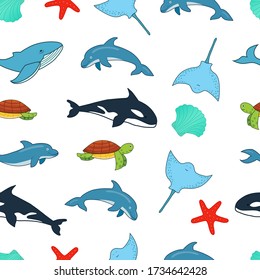 Seamless pattern with sea animals. Ocean animals pattern design. Wallpaper with ocean animals