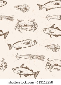 seamless pattern with sea animals on colored textured background	