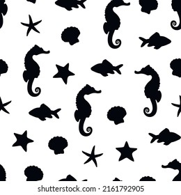 Seamless pattern sea animals silhouette vector illustration