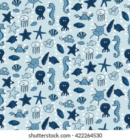 Seamless pattern with sea animals. Vector illustration