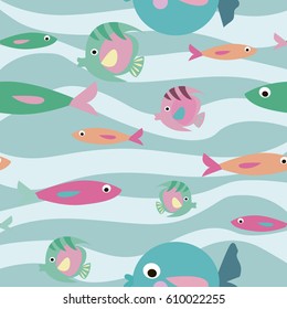 Seamless pattern with sea animals. Vector illustration