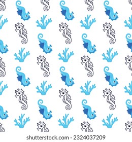 Seamless pattern with sea animals.Wrapping paper, textile. Marine, ocean pattern