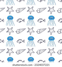 Seamless pattern with sea animals.Wrapping paper, textile. Marine, ocean pattern