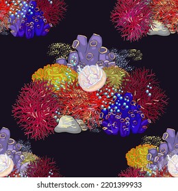 seamless pattern sea bottom jellyfish fish. vector illustration