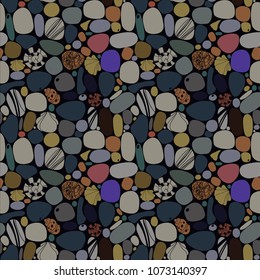 seamless pattern with sea bottom, stones and shells on a dark background