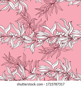 Ramas de espinas marinas sin mar. Diseño para tela, textil, papel, embalaje. La planta es apta para alimentos, aceite de cocina, productos cosméticos y medicinales. Gráficos vectoriales.