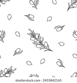 Seamless pattern sea buckthorn branches. Vector illustration of a healing edible berry. Background wallpaper