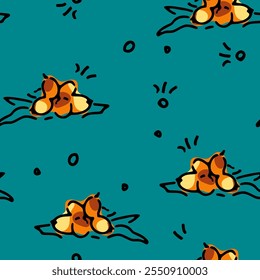 Seamless pattern with sea buckthorn. Perfect for textiles, packaging, decor, stationery, wallpapers, accessories, and organic products.