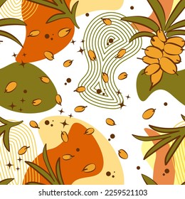 Seamless pattern with sea buckthorn. Suitable for textile, gift paper. Vector illustration EPS10
