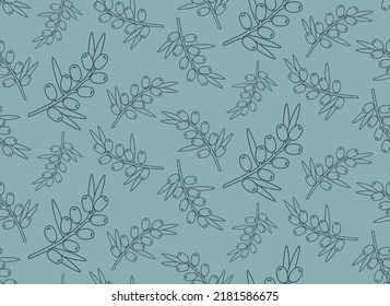 Seamless pattern with sea buckthorn. Texture with berries in outline style.